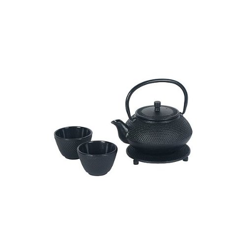 Japanese Cast Iron Pot tea set Black w/ Trivet