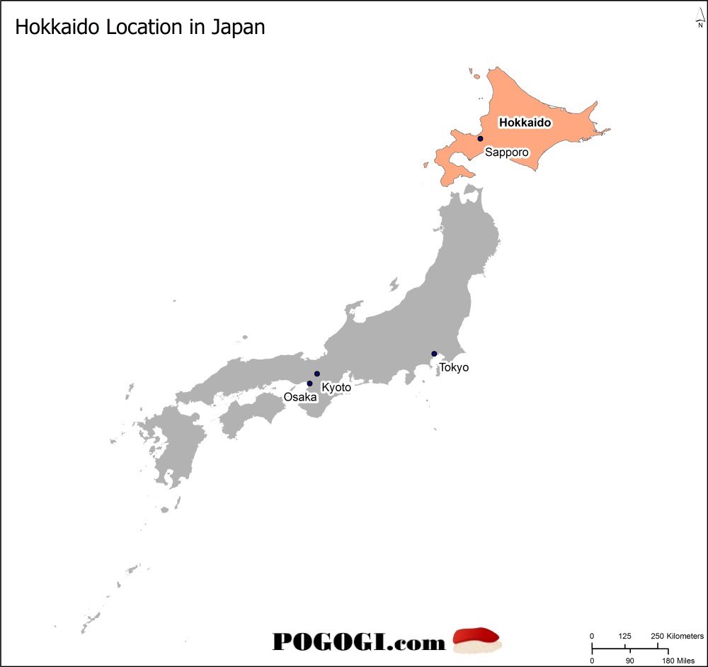 Map of Hokkaido in Japan 